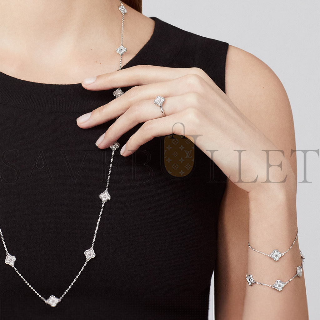 v*n cl*f arpels sweet alhambra long necklace, 16 motifs - white gold, Di*m*nd vcaro85a00